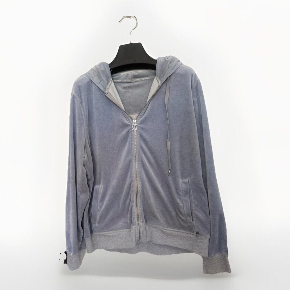CALVIN KLEIN WOMANS Y2K Velour FULLZIP HOODIE SWEATSHIRT Logo Sleeve SIZE LARGE